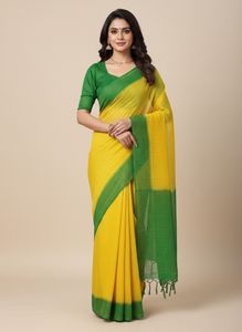Vibrant Yellow Saree with Green Border