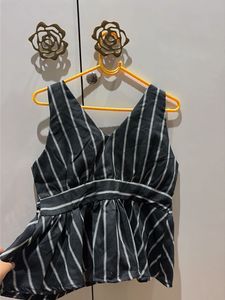 Striped V-Neck Peplum Top