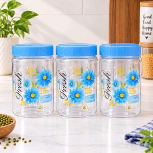 Set of 3 Floral Design Storage Jars