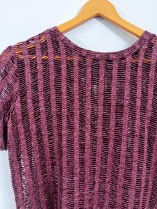 zara Maroon Striped Mesh Top