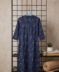 Navy Blue Geometric Print Kurta