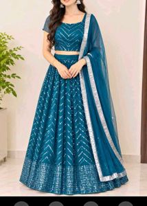 Teal Sequined Lehenga Choli Set