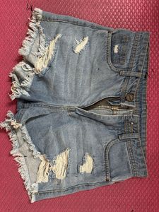 Blue Distressed Denim Shorts