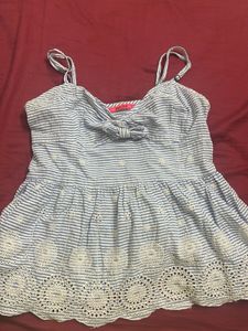Striped Blue Embroidered Top