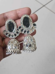 Beautiful Jhumka Earrings with Mirror Work