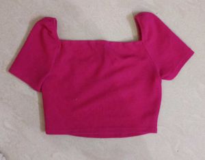 Hot Pink Square Neck Puff Sleeve Top