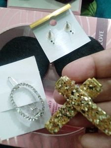 Sparkly Hair Clips(handmade) and Beaded Earrings S