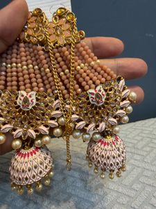 Beautiful Pink &amp; Gold Jhumka Earrings