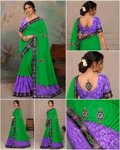 Vibrant Green & Purple Saree