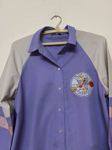 Retro Cartoon Print Button-Up Shirt