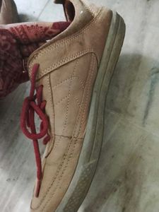 Casual Tan Shoes with Red Laces
