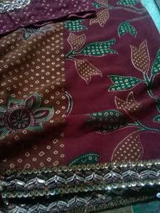 Maroon Floral Print Saree with Blouse