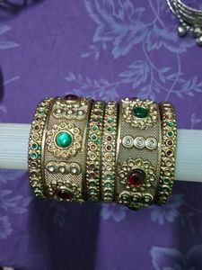 Set of Traditional Gold Bangles with Stones