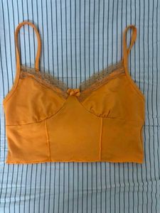 Orange Lace Trim Crop Top