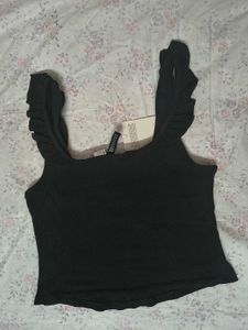 Black Ruffled Strap Crop Top