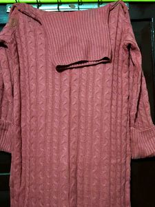 Women's Pink high neck Sweater Midi Dress