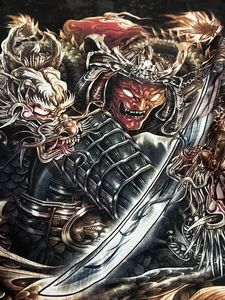 Men's Samurai Dragon Graphic T-Shirt glow in the l