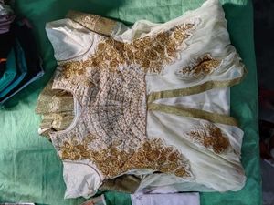 Elegant White &amp; Gold Embroidered Gown