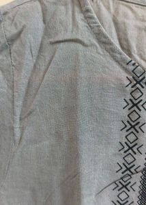 Grey Kurta with Embellished Neckline