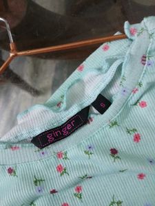 Mint Green Floral Print Ribbed Crop Top