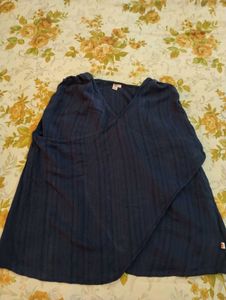 zlaata Navy Blue V-Neck Ribbed Top with free 🎁