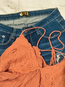 Trendy Distressed Jeans &amp;  Trim Tank top.