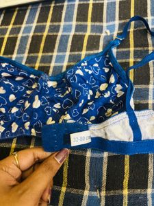Blue Heart Print Bra