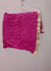 Pink Shimmery Dupatta with Gold Border