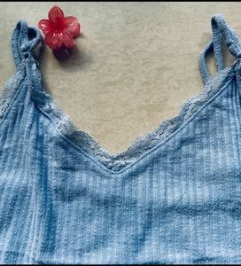 Blue lace trim cami top