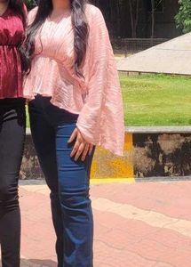 Pink Textured Bell Sleeve top