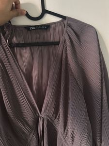 Zara Lace Shirt With Tie Detail