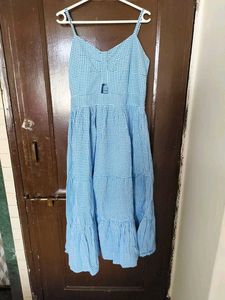 Blue Gingham Tiered Maxi Dress