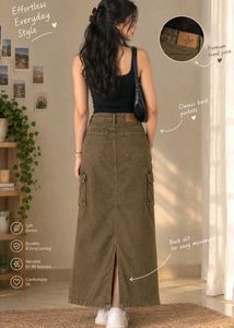 Chocolate Brown Cargo Maxi Skirt