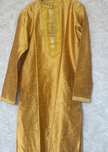 Mohanlal Sons Silk Mustard Embroidered Men Kurta