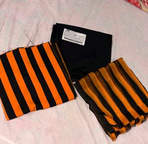 Stylish Black &amp; Orange Striped Dress Material