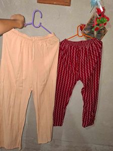 Red Printed plazo &amp; skin color pant