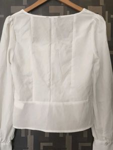 Elegant Sheer Panel White Button-Down Top