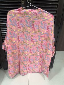 Pink Floral Print Button-Up Top