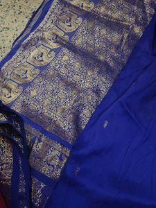 Elegant Royal Blue Saree with Gold Border
