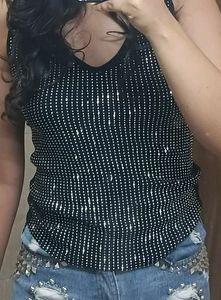V Neck rhinestone edgy sleeveless Top