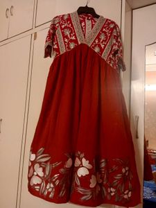 Designer Red Embroidered Kurta Set