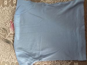 Light Blue Ribbed Top with Lace Trim