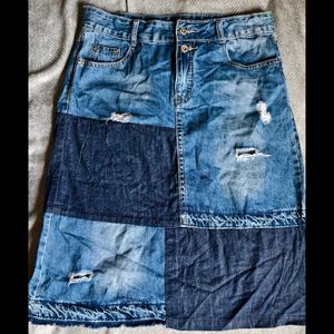 10286. Patchwork Denim Mini Skirt