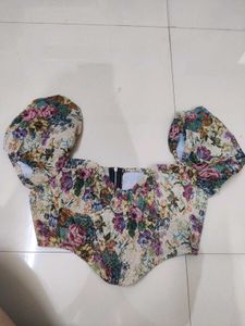 Floral Corset Style Puff Sleeve Top