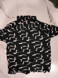 Abstract Print Short Sleeve Black Casual Shirt