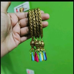 Golden Bangles with Colorful Tassels