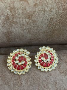 Elegant Red &amp; Gold Spiral Earrings