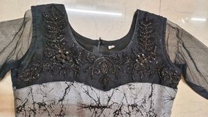 Black &amp; Grey Ethnic Flared Dress with Matching Pan