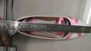 Chic White Heels with Pink Ribbon Detail