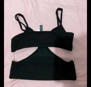 Black Cut-Out Crop Top with Bow Detail